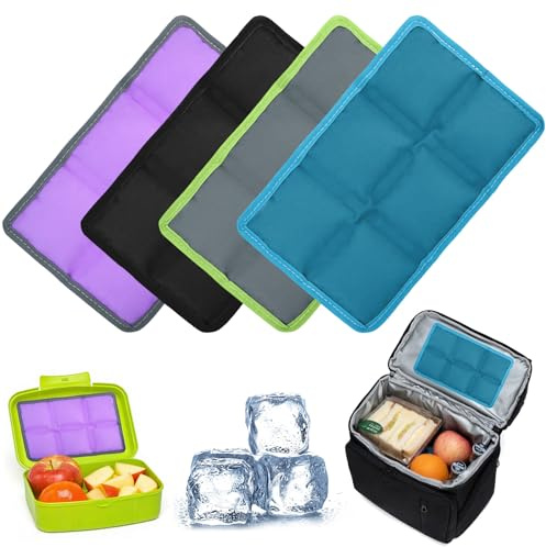 YEAMLTE Pain de Glace Souple Réutilisable – Lot de 4, 10 x 15 cm, Mini Poches de Froid Plates, Idéales pour Boîtes à Lunch, Sacs Isothermes, Pique-Niques, Camping et Randonnée, Faciles à Transporter