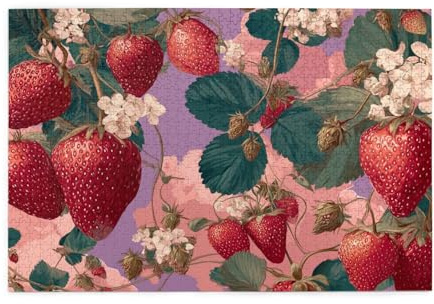 MA6GE8DE Jigsaw Puzzle for Adults 1000 Pieces Juicy Strawberries with Yellow Seed, Dreamy Pinks and Purples Gradient Sky Scene.Hands-On Assembly of Your Home Decor Wall Art