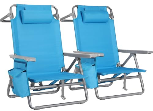 LIFERUN Hopfällbar strandstol, lätt, 2-pack, bärbar hopfällbar stol som ryggsäck, campingstol, lutande, lastkapacitet upp till 150 kg, hopfällbar stol utomhus