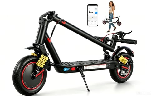 10 Pollici Monopattino Elettrico Adulti, Autonomia 30 km, Velocità Massima 25 km/h, Doppia Sospensione, Doppi Freni a Disco Anteriori e Posteriori, 3 Velocità, Design Pieghevole, Display LED, App–IPX5