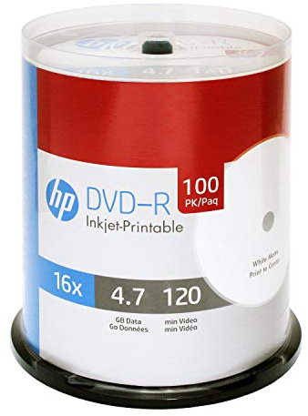 HP DVD-R 4.7GB 16X White Inkjet Printable 100 Pack in Spindle
