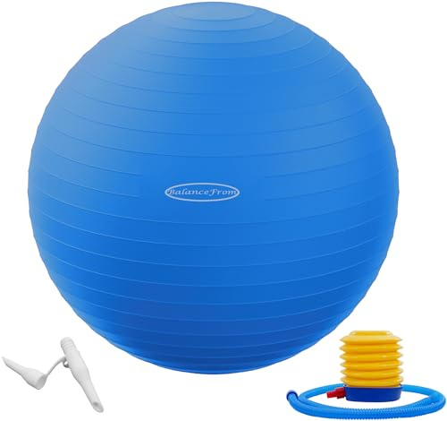 BalanceFrom - Pelota de Ejercicio Antideslizante y Antideslizante para Yoga, Pelota de Fitness con Bomba rápida, Capacidad de 2 Libras, Azul, 38-45 cm, S