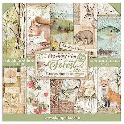Stamperia – Klippbokspappersdyna för scrapbooking, album, korttillverkning, bullet journalling och more, acidfri, dubbelsydd, perfekt för hobbyer, hantverk och gåvor (skog) (20,3 x 20,3 cm)