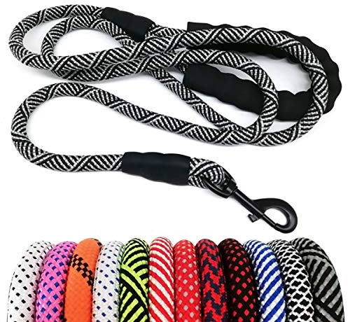 MayPaw Heavy Duty Rope Dog Leash, 3/4/5/6/7/8/10/12/15/20 FT Nylon Pet Leash, Soft Padded Handle Thick Lead Leashes for Large Medium Dogs (Black, 1/2 * 8')