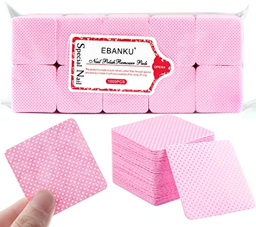 EBANKU 1000 piezas Rosa Almohadilla de Algodón para Uñas, Limpieza Cosmética Toallitas Tela No Tejida Limpiador Pegamento Almohadillas de Limpieza Esmalte de Uñas