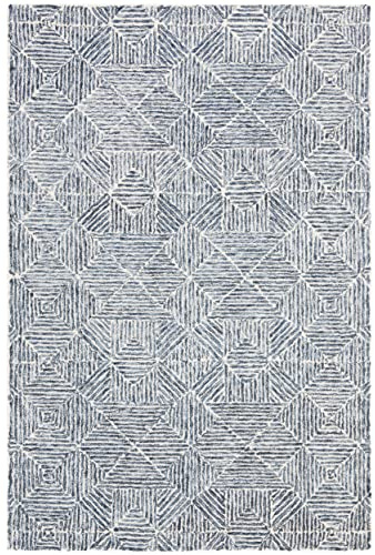 Safavieh Alfombra Contemporáneas para Sala de Estar, Comedor, Dormitorio - Abstract Collection, Pelo Corto, Azul y Marfil, 76 X 122 cm