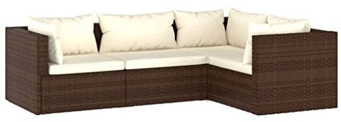 vidaXL Gartenmöbel 4-TLG. mit Kissen Ecksofa Mittelsofa Sofa Lounge Sitzgruppe Gartenset Garten Garnitur Gartensofa Poly Rattan Braun
