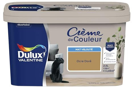 Dulux Valentine Crème de Couleur - Peinture multi-supports intérieure - Mat Ocre Doré 2,5 L