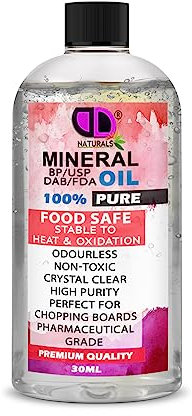 Pure Mineral Oil Premium Food Safe, Chopping Board Oil, Cutting Board, Worktop, Butcher Blocks, Countertops Wood, Slate, Stone- Tasteless, odourless & Clear (30ml Cap)
