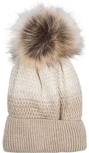 styleBREAKER Gorro con pompón de punto para mujer con degradado y forro polar, gorro de punto 04024205, Marrón claro y marrón, Talla única