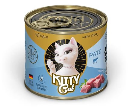 KITTY Cat Paté Kalb, 6 x 200 g, Nassfutter für Katzen, getreidefreies Katzenfutter mit Taurin, Lachsöl und Grünlippmuschel, Alleinfuttermittel mit hohem Fleischanteil, Made in Germany