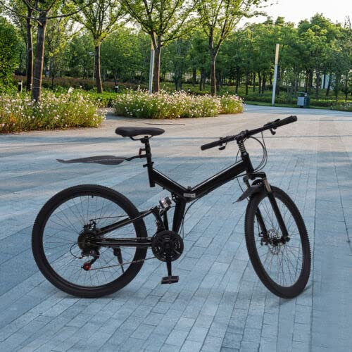 26 pouces 21-Gang VTT Fahrrad vélo Klappfahrrad VTT Jugendfahrrad tout suspendu VTT pliant adulte disque vélo double frein pliable charge maximale 150 kg route en acier au carbone hommes femmes cadre