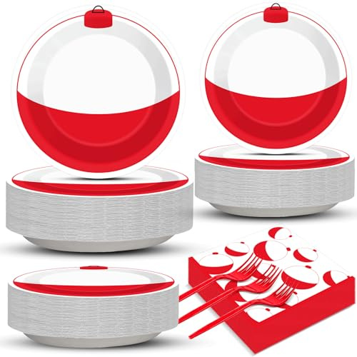 CHUNNIN 200 PCS Gone Fishing Party Plates Napkins Fishing Themed Tableware Set for Fishing Party Gone Fishing Decoration Dessert Plates Forks Serve 50 Guests for Fishing Birthday Party Favor Supplies