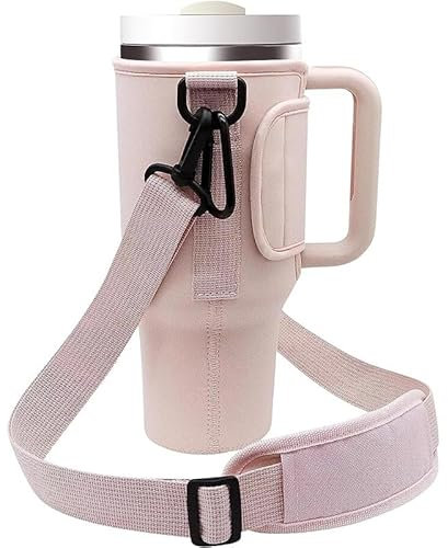 Soporte para botella de agua para vaso Stanley de 40 onzas con correa ajustable para el hombro, Pink, Bolsa de transporte para botella de agua