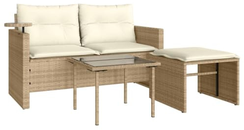 vidaXL Set Divano da Giardino 3 pz con Cuscini Beige in Polyrattan, set divano da esterno, set divani in vimini, set divano in rattan PE