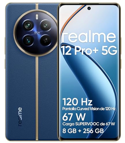 realme 12 Pro+ 5G Smartphone 8+256GB, Snapdragon 7s Gen 2 5G, 64MP Portraitkamera, 6,7 120Hz Curved Vision Display, 5.000mAh Akku, Dual SIM, blaues Navigationsgerät (ohne Adapter)