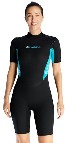 Kurze Neoprenanzüge für Damen 3mm Neopren Tauchanzug Rückenverschluss Kurzarm Wetsuit für Tauchen Schnorcheln Surfen und Schwimmen XS Größe
