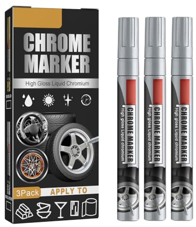 Pennarello per Riparazione Graffi Auto, Impermeabile, Liquido Cromato Lucido, 3 Pezzi, Argento e Oro, per Modelli di Auto e Colorazione pneumatici. (Silver)