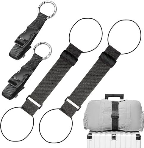 Elastisk fästrem för bagage, justerbara bagageremmar för resväskor, bärbar bagagerem för att ansluta bagage eller ryggsäck, bära extra fickor med fria händer, 4 stycken