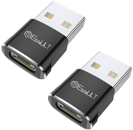EasyULT USB C Adapter(2 Stück), USB auf Typ C Adapter, Typ C Buchse zu USB-A für iPhone 16/15/14/13/12, iPad mini/Air, Samsung Galaxy S25 A55 Ultra und Andere Smartphone & Tablet (Schwarz)