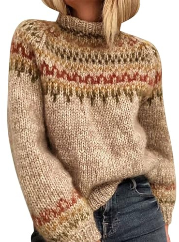 Jersey de mujer noruego de invierno cálido y elegante con cuello redondo y mangas largas, con estampado jacquard, de gran tamaño, económico, casual, ropa de mujer para otoño-invierno, L