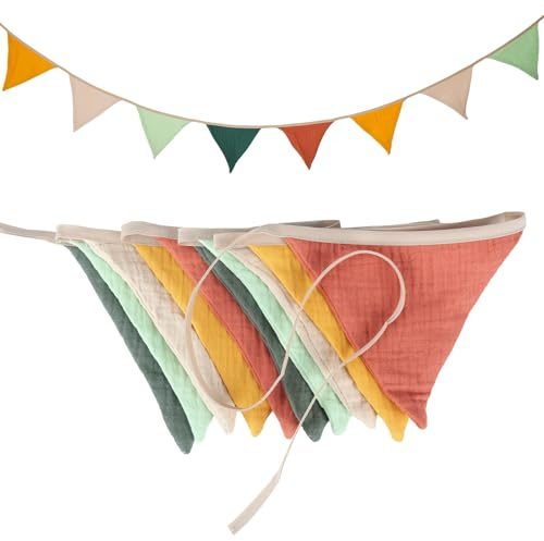 2,6m Girlande Wimpelkette Kinderzimmer, Wimpelkette Stoff, Girlande Wimpel Outdoor Wetterfest für Geburtstag, Hochzeit, Zuhause, Camping