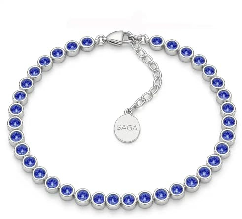 SAGA GIOIELLI® Bracciale Tennis Unisex in Acciaio Inossidabile, Lunghezza 16,5+3 cm, Zirconi da 4 mm, Regolabile – Elegante e Resistente, Idea Regalo Uomo Donna (BLU ELETTRICO)