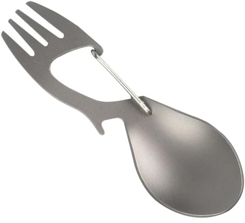 NAMOARLY Cuillère-Fourchette Multifonction en Titane Naturel Ustensile Léger Ouvre-Bouteille Pliable et Portable pour Camping et Voyage en Plein Air