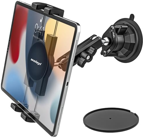 Soporte Tablet Coche con Ventosa Ultra Fuerte - Montaje en Salpicadero y Parabrisas, Metálico Soporte Camión Vehículo Compatible con iPad Pro/Air/Mini, Galaxy Tab/Z Fold, Kindle Fire, Móvils, 4-13