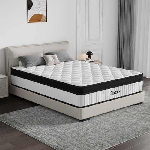Elixarx Full Size Mattress, 12 Inch Hybrid Medium Firm Feel, Individually Wrapped Coils for Motion Isolation & Cool Memory Foam, White, CertiPUR-US Certified