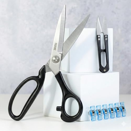 PADUNE® Tijeras de Costura para Tela – Kit Costura con Tijeras de Sastre de Precisión, Cortahilos Costura y 6 Pinzas para tela, Patchwork – Fabric Scissors para Manualidades y Costura