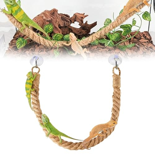 Xiciki Reptile Tank Accessories, Climbing Rope, Reptile Vines Climbing, Hermit Crab Rope Ladder, Ladder Gecko Tank Accessories for Lizards Snakes Hermit Crabs Amphibian Habitat, with 2PCS Suckers