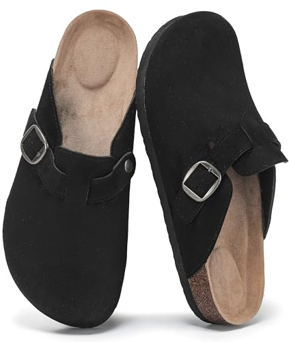 Polar Men’s Slip-On Clogs with Cork Footbed, Faux Suede Upper and Adjustable Strap, Comfortable Indoor Outdoor Casual Shoes