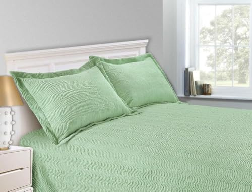 Sapphire Collection SC Green Candlewick Bedspread Traditional Bed Throw Size Single Double & King (Oxford Pillowcase Cover Only)