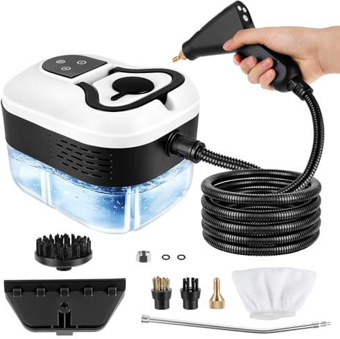 Limpiador a vapor, 4,5 bar, dispositivo de mano, limpiador de vapor ajustable en 6 niveles, 15 segundos de tiempo de calentamiento, depósito de agua de 1,2 l, vaporizador portátil para coches