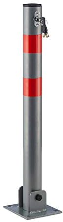 Relaxdays Bolardo, 65x15x13cm, Barrera Parking Abatible, Acero, Rayas Rojas, Forma Redonda, 3 Llaves, Antracita