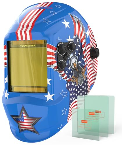 YESWELDER Large View Auto Darkening Welding Helmet, Blue Light Blocking, 1/1/1/1 True Color Solar Powered Welder Hood Mask with 4 Arc Sensors, Wide Shade 3/5-9/9-13 for TIG MIG ARC CUT and GRIND