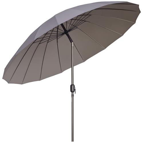 Outsunny 2.5m Shanghai Garden Parasol Umbrella with Crank & Tilt, Outdoor Table Parasol with 16 Fibreglass Ribs, Adjustable Outdoor Sun Shade, Grey