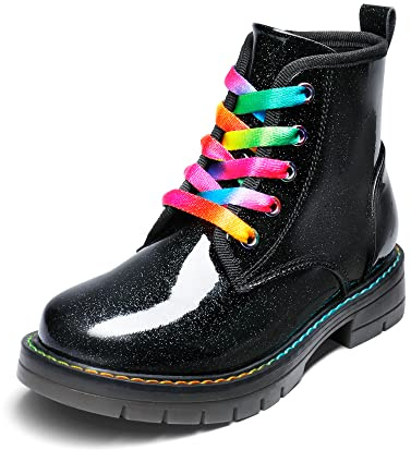 DREAM PAIRS Kids Botas de Nieve Invierno Botines Militares Niñas Niños con Cordones Multiolores Moda,Size 31,Negro/PU,SDBO2220K