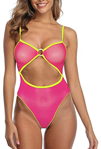 SHERRYLO Traje de baño de una pieza transparente para mujeres Body transparente Monokini Sexy Tanga de malla Teddy Trajes de baño de una pieza Micro Bikini, S