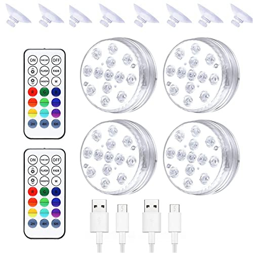 GIMOCOOL Lumières de piscine submersibles | Lampes de piscine rechargeables - Lumière sous-marine avec aimant et ventouses, télécommande RF, lumière étanche pour fête, décoration de vase