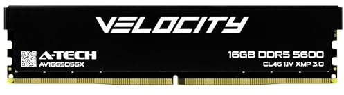A-Tech Velocity RAM 16GB DDR5 5600MHz (PC5-44800) XMP 3.0 UDIMM 1.1V Non-ECC DIMM 288-Pin Desktop Computer Gaming Memory - AV16G5D56X