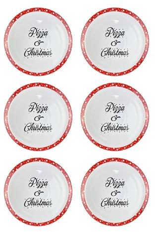 IlGruppone Set 6 Pezzi Piatti Pizza Natalizi Grandi Porcellana Bone China Ø 30 Cm Piani XL Tavola Natale Certificati Contatto Alimentare Sì Microonde Lavastoviglie Idea Regalo