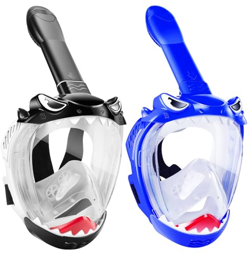 Set da snorkeling per bambini, maschera da snorkeling integrale per bambini con vista panoramica a 180°, set da snorkeling per bambini con design pieghevole, anti-perdita e anti-appannamento per