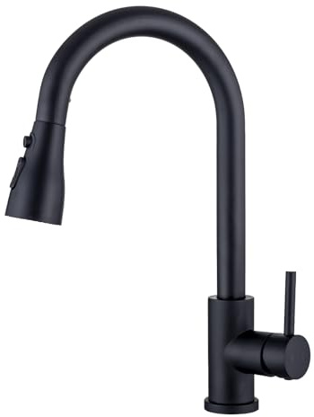 WLTEDRGO Wasserhahn Küche Ausziehbar, Hochdruck Küchenarmatur mit Brause, Armatur Küche mit 3 Strahlarten, 360° drehbar Mischbatterie Küche Spültischarmatur, Edelstahl Küchenarmatur Schwarz