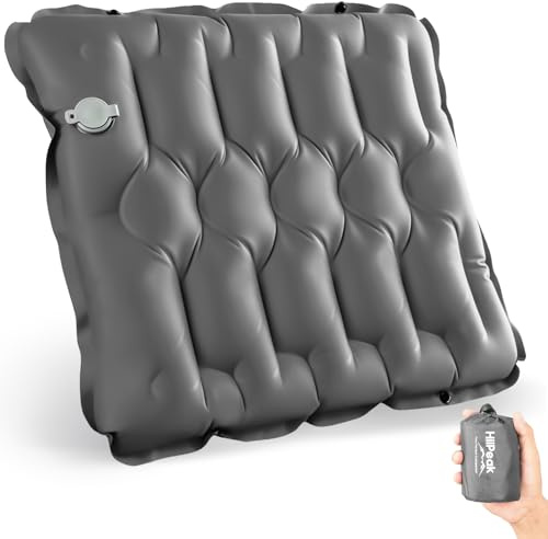 HiiPeak Inflatable Seat Cushion, Lightweight Compact Stadium Seat Pad Camping Air Seat Cushion for Airplane Boating Travel Bleachers Backpacking Hiking Office Car Sports Events Concert(Grey)