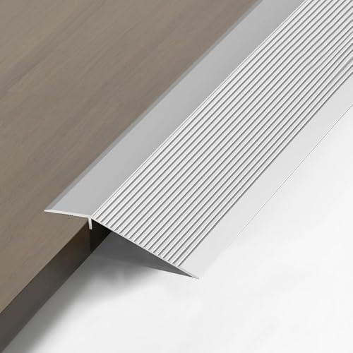 Hengrongshen Perfil de Transición para Suelo, 0.9m x 100mm Perfil de Aluminio para Transición de Suelo Desnivel (10-35 mm), Tapajuntas Suelo Adhesivo para Umbrales y Suelos Laminados (Plata Mate)