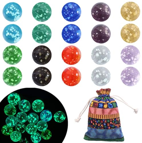 20 Juego Canicas, Canicas Vidrio Con Bolsa, Que Brillan En La Oscuridad, Ideales Para Niños, Canicas Vidrio 16 Mm, Coloridas, Con Caja, Perfectas Para Juegos Infantiles, Manualidades Y Decoración