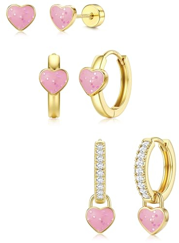 Adramata Pendientes Niña Plata de Ley 925 Pendientes Hipoalergenicos Mujer Mariposa Corazón Aro Oro/Plata Piercing Oreja Cartílago Bebe Adolescentes