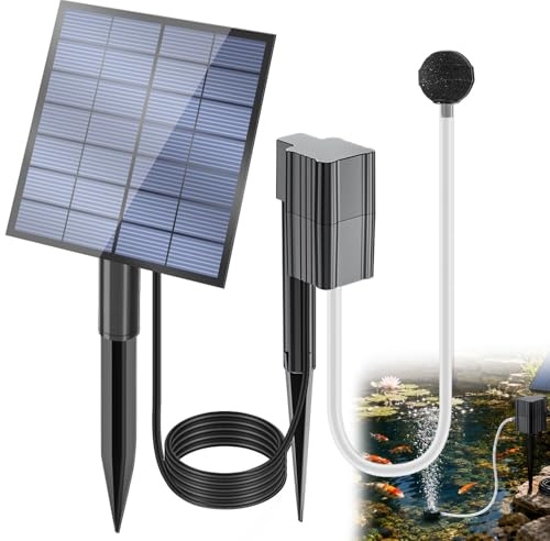 Aérateur Solaire pour Bassin avec Pompe à Air – 7V/2.5W, Aérateur Solaire de Bassin Avec pierre à air et tuyau, Pompe à oxygène Solaire pour Bassin, Aquarium, jardin, extérieur